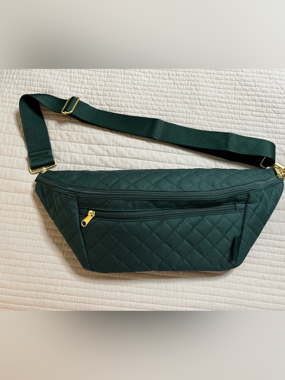 Canvelle Quilted Green Crossbody Belt Bag with Gold Hardware